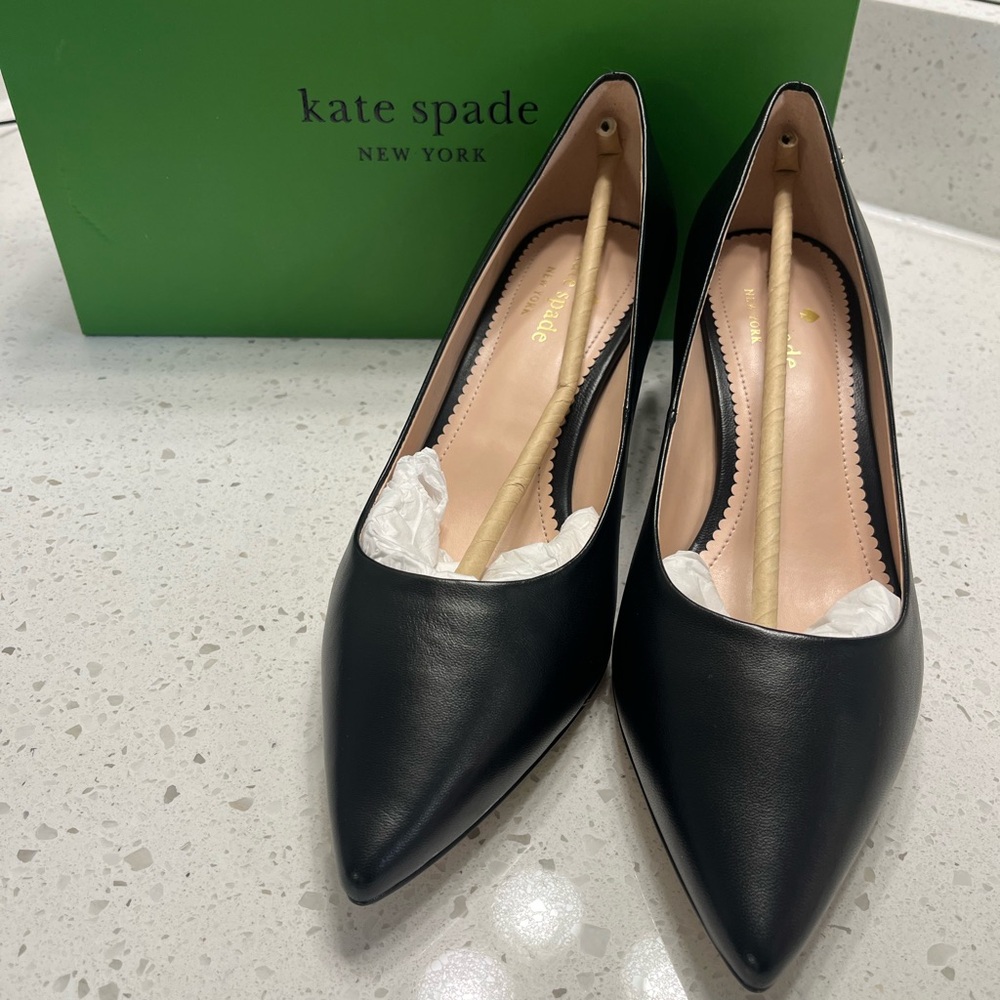 kate spade Black Pointed-Toe Leather Pumps